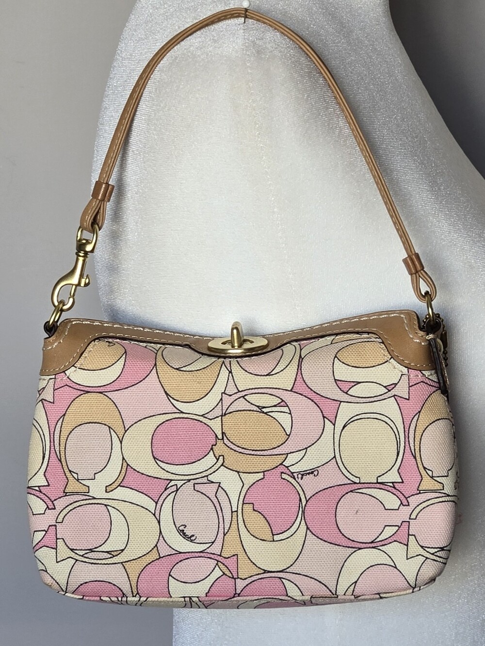 Vintage Y2K Coach Monogram Pink Optic Turn Lock Mini Bag